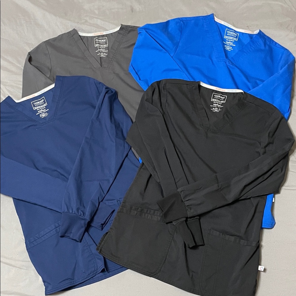 Cherokee Long Sleeve Scrub Tops in Black, Blue, Navy, Gray